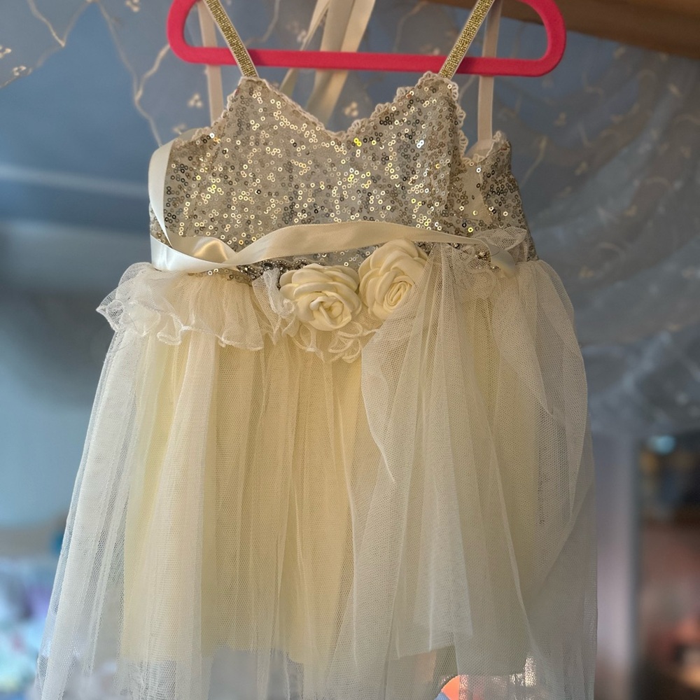 Sequin and Tulle Dress with Floral Accents